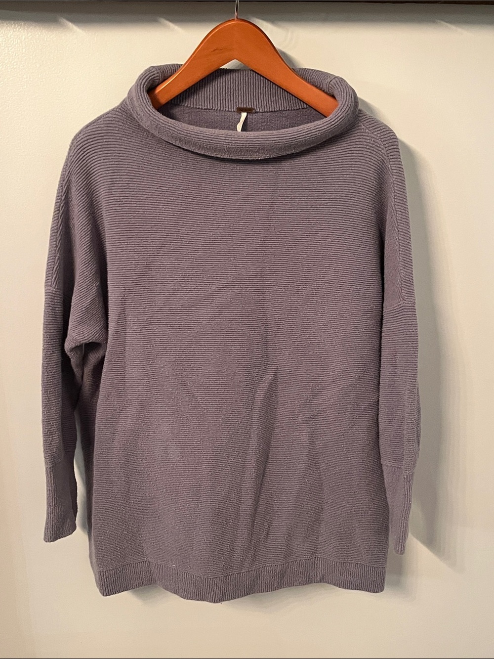 Free People Soft blue-gray Ribbed Roll-Neck Sweater